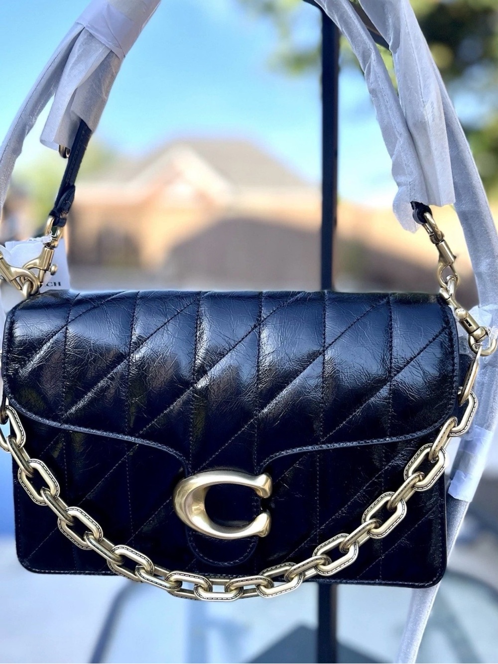 Coach Beautiful Black Glazed Chain Tabby Gold Hardware NWT Gift Boxed